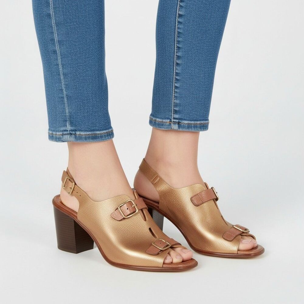 Chie Mihara Shoe 39 Brown Bronze Leather Peep Toe Block Heel Ankle Bootie 8 -8.5